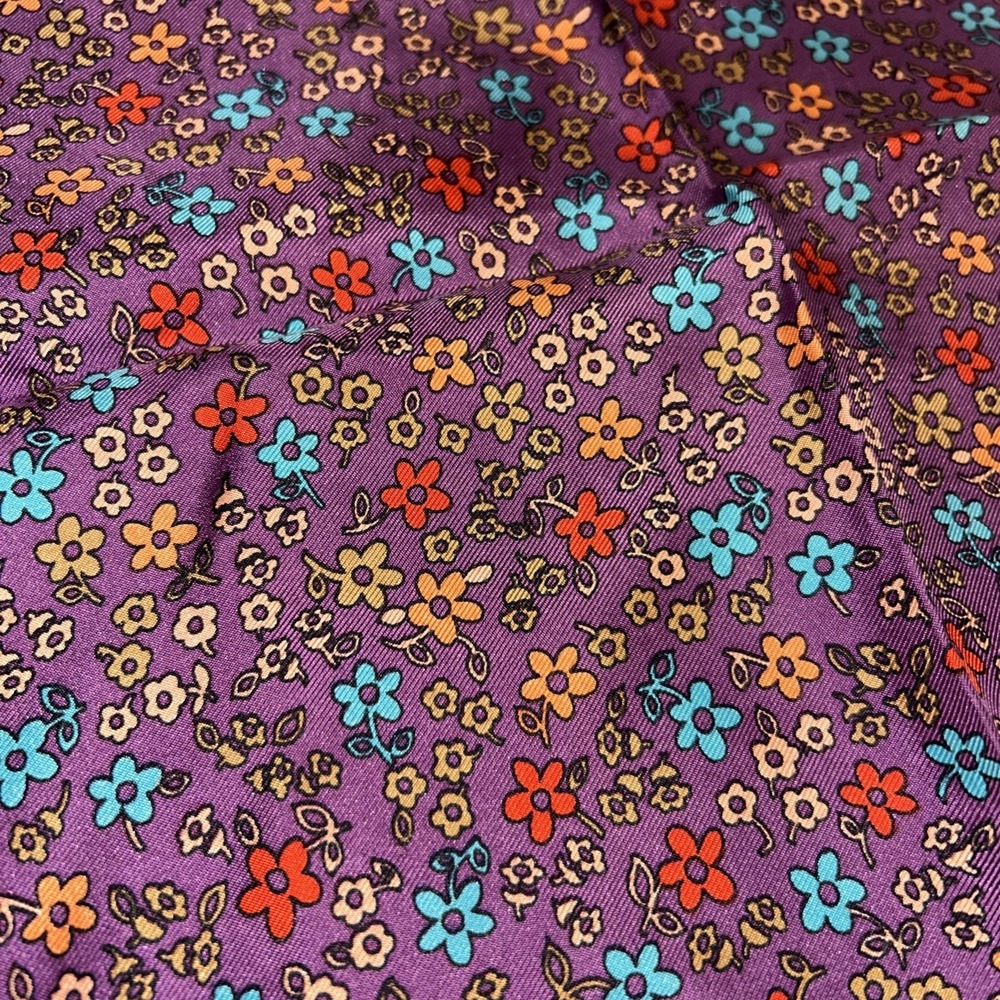 Vintage Givenchy 100% Silk Squared Scarf Pair And Flowered Multicolor Purple - Picture 3 of 5